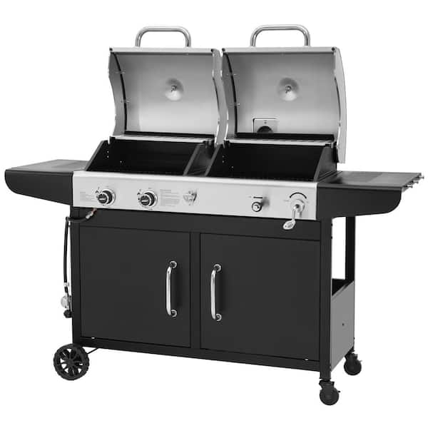 3-Burner Propane Gas and Charcoal Combo Grill in Black