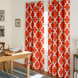 Ironwork Mecca Orange Woven Trellis 52 in. W x 84 in. L Noise Cancelling Thermal Grommet Blackout Curtain (Set of 2)