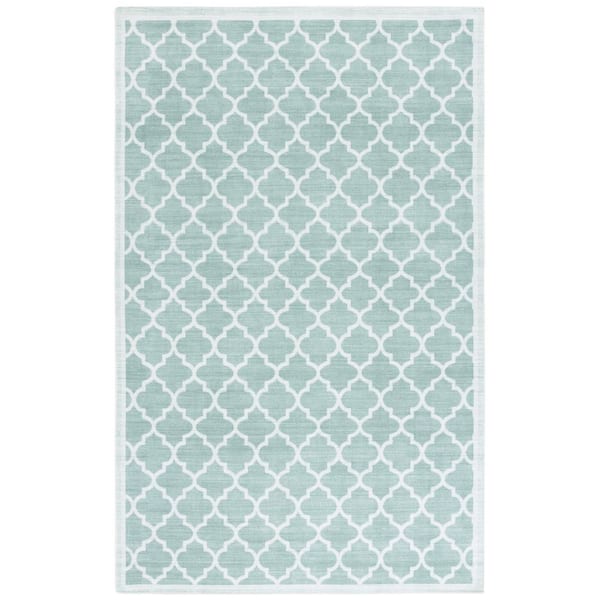 Arizona 6 ft. x 9 ft. Sage/Ivory Machine Washable Border Geometric Trellis Area Rug