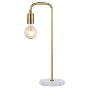 Axel 20.5 in. Minimalist Glam Gold Pipe Metal/Marble LED Table Lamp, Brass Gold