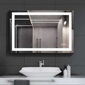 36 in. W x 24 in. H Large Rectangular Framed Wall Mount Bathroom Vanity Mirror in Black, Single Color Temperature