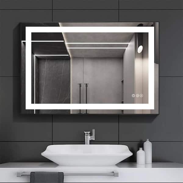 WELLFOR 36 in. W x 24 in. H Large Rectangular Framed Wall Mount Bathroom Vanity Mirror in Black, Single Color Temperature