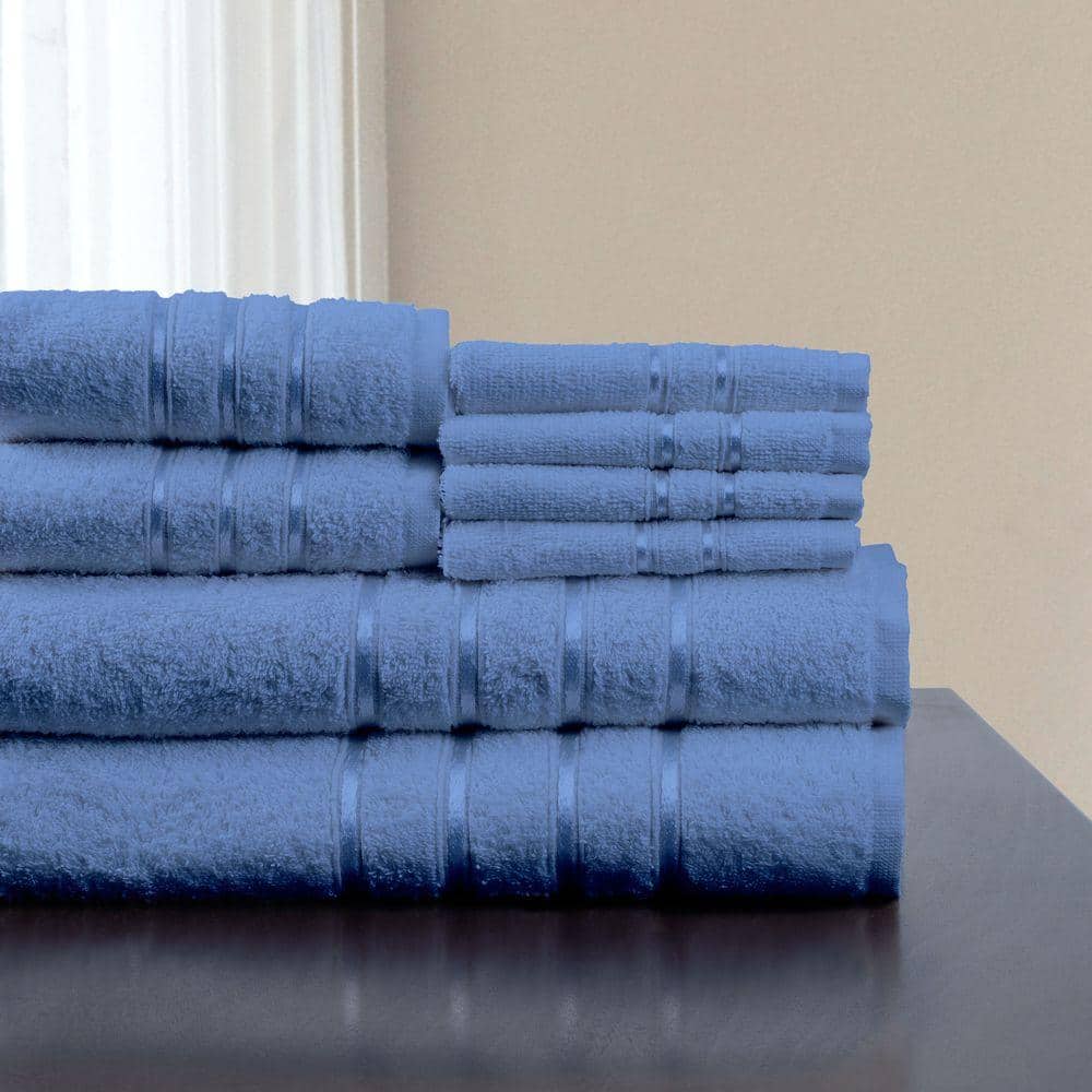 Blue Egyptian Cotton Plush 8-Piece Bath Towel Set