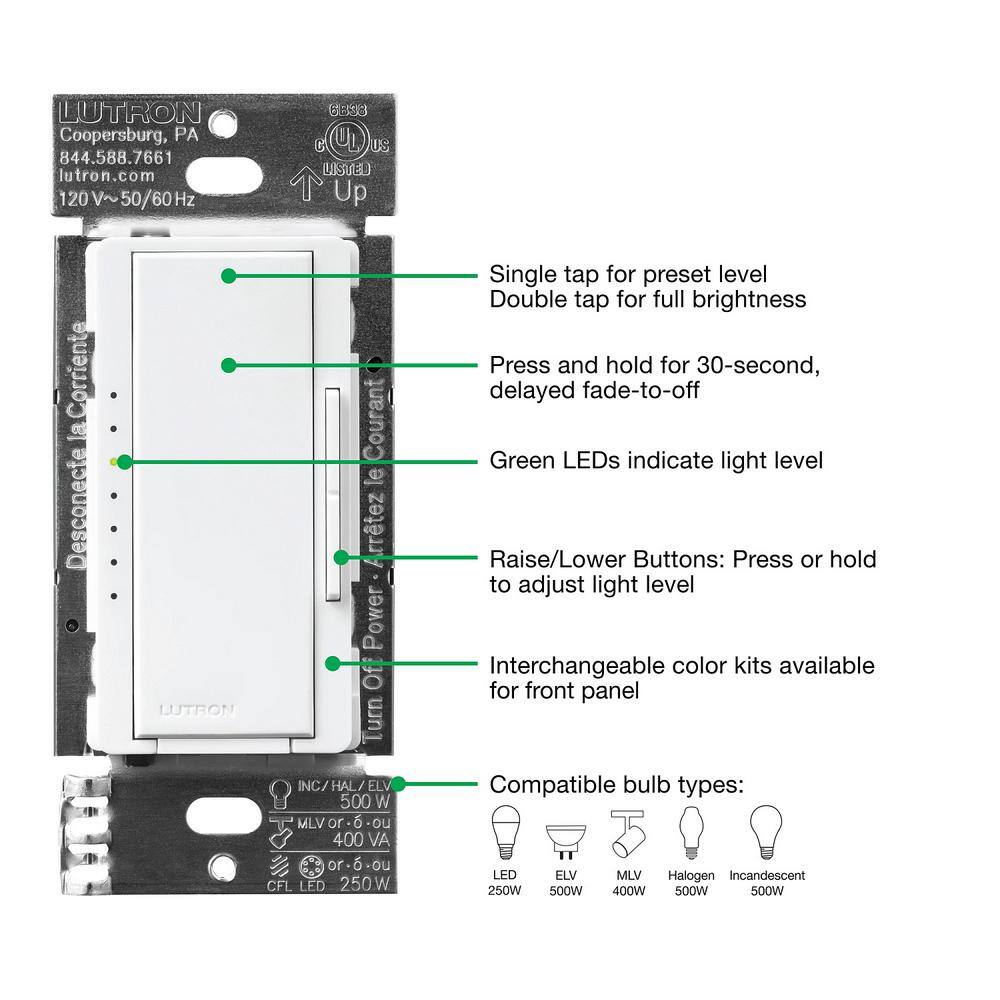 White Smart Rocker LED Dimmer Switch
