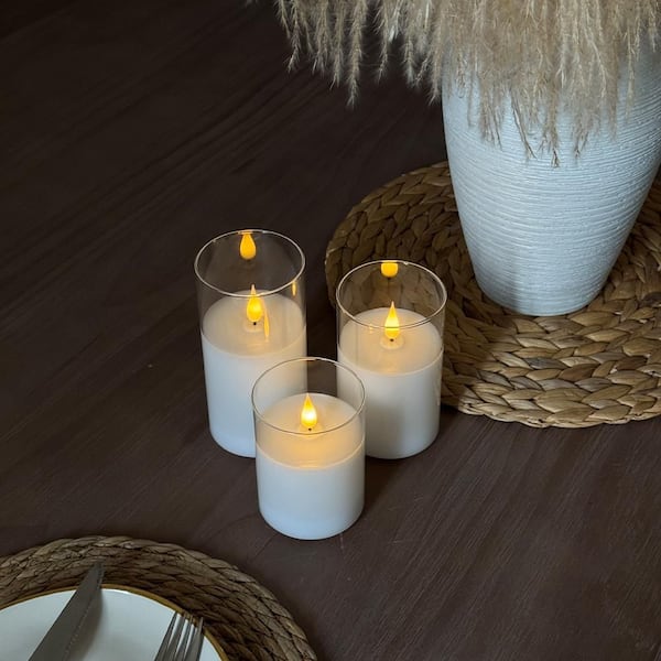 DANCYHOME H5/6/7 in. x W3 in. LED Pillar White Real Wax Dimmable