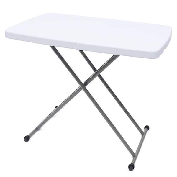 YIYIBYUS 30.3 in. White Plastic Adjustable Height Liftable Folding Table