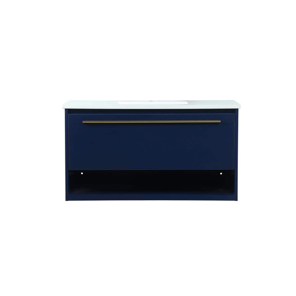 Simply Living 36 in. Single Bathroom Vanity in Blue with Quartz Vanity Top 