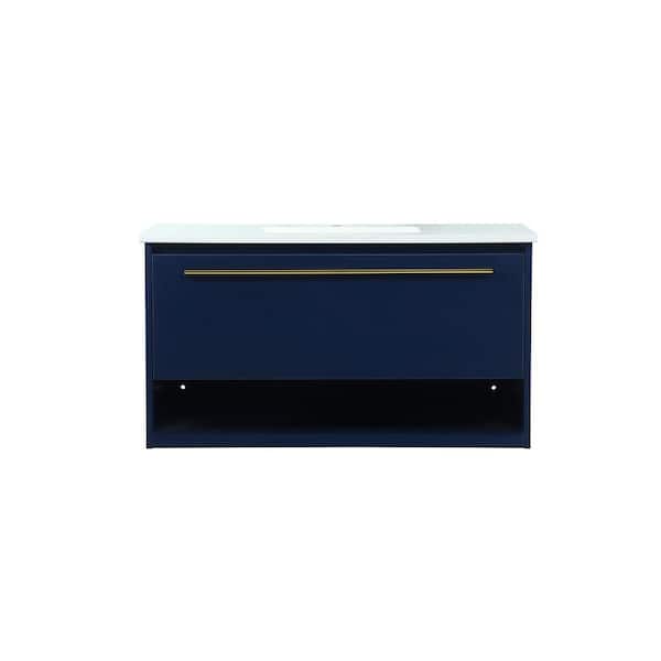 Unbranded Simply Living 36 in. Single Bathroom Vanity in Blue with Quartz Vanity Top in Ivory White