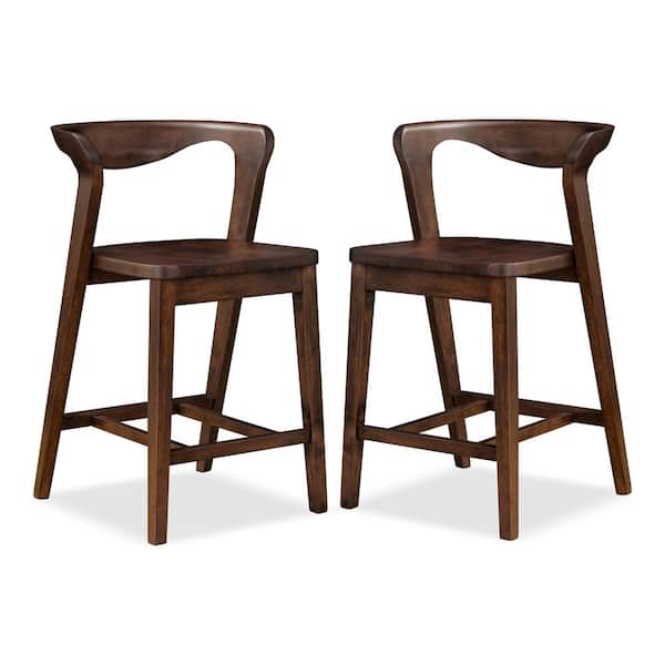 Shelun III Rich Walnut Wood Curved Back Robust Counter Height Dining Chair (Set of 2)