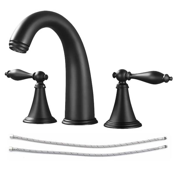 Double Handles 8 in. Widespread Bathroom Faucet 3-Hole Sink Faucet in Matte Black