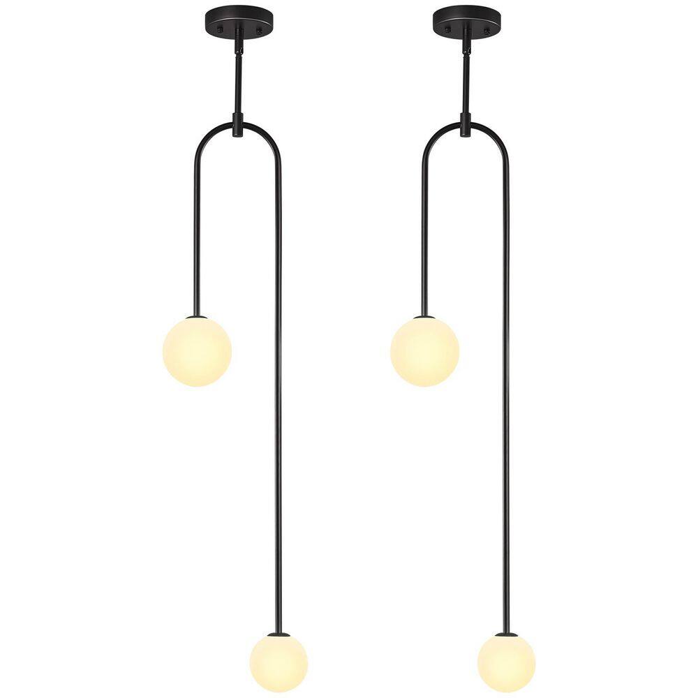 Home Light 40-Watt 2Lights Black Modern Pendant Light Fixture With Milk Glass Shade, No Bulbs Included (2 Pack) price history on PriceWatchPro