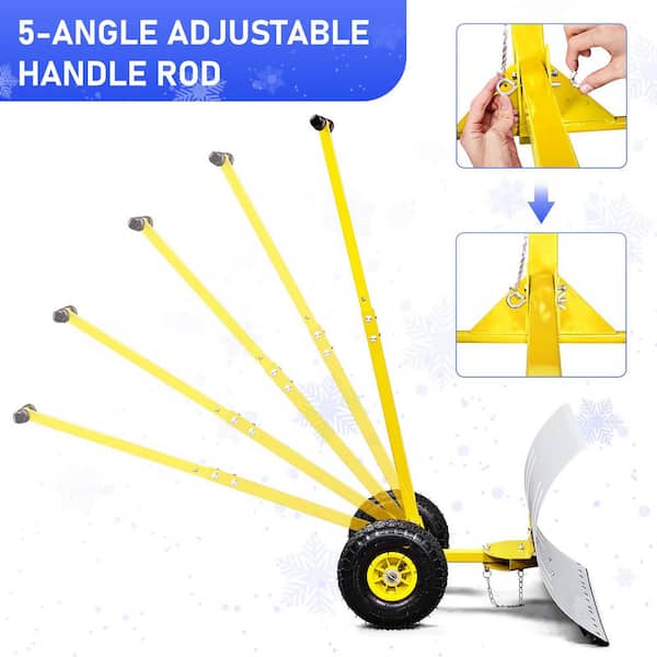 Karl home 40 in. Metal Yellow Handle Steel Snow Shovel with Wheels