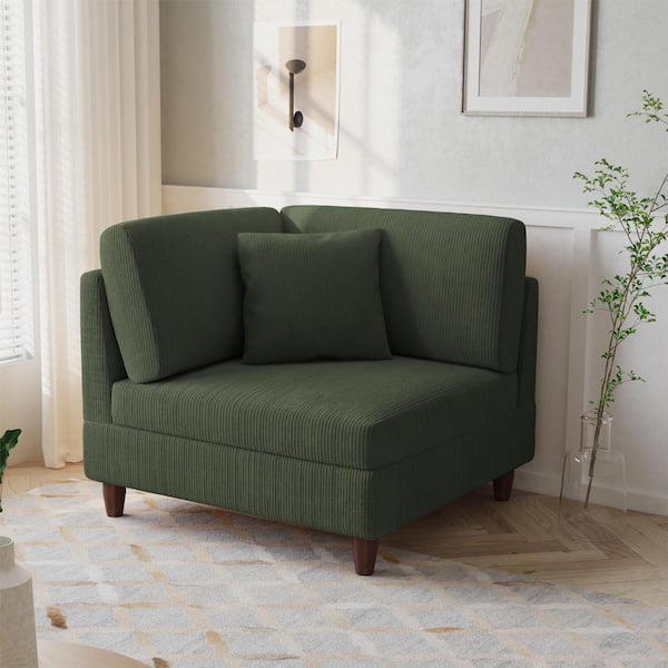Uixe Modern Green Corduroy Fabric Left Arm Facing Sectional Corner