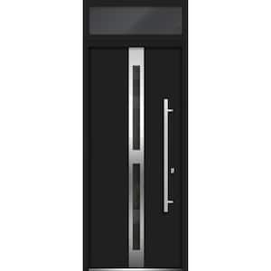 36 in. x 96 in. Left-Hand/Inswing Transom Tinted Glass Black Enamel Steel Prehung Front Door with Hardware