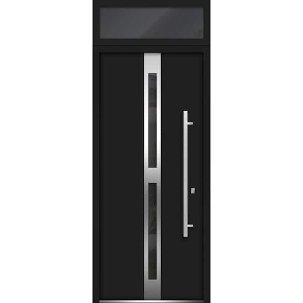 VDOMDOORS 36 in. x 96 in. Left-Hand/Inswing Transom Tinted Glass Black Enamel Steel Prehung Front Door with Hardware