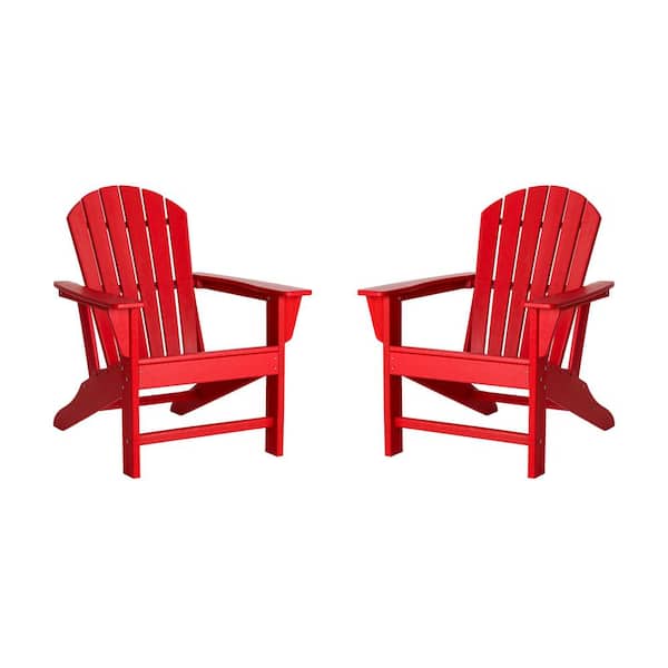 Glitzhome Red HDPE Plastic Adirondack Chairs (2-Pack)