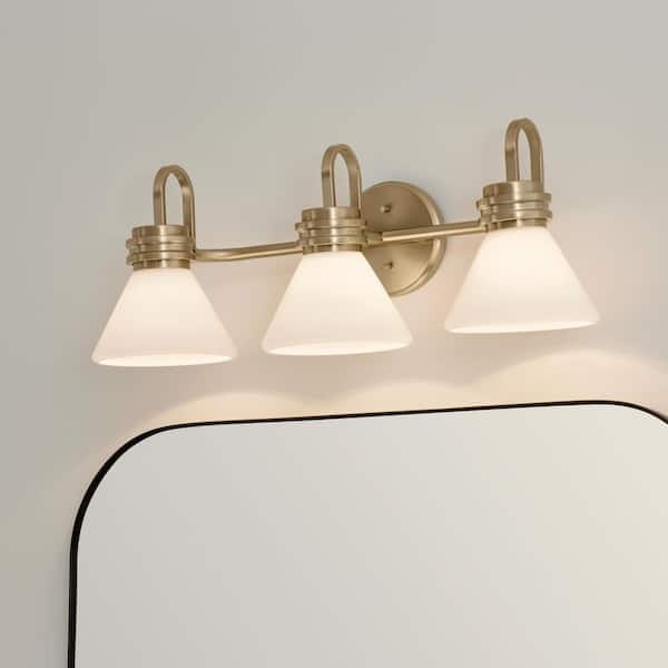 Farum 26 in. 3-Light Champagne Bronze Modern Bathroom Vanity Light with Opal Glass Shades