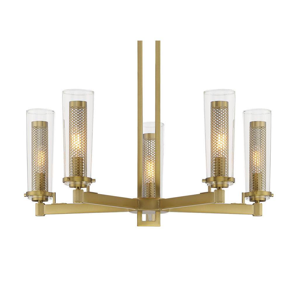 Emmerham Soft Brass 5-Light Chandelier with Clear Glass Shades