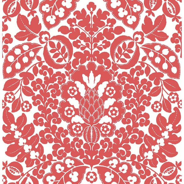 A-Street Prints Marni Red Fruit Damask Wallpaper Sample