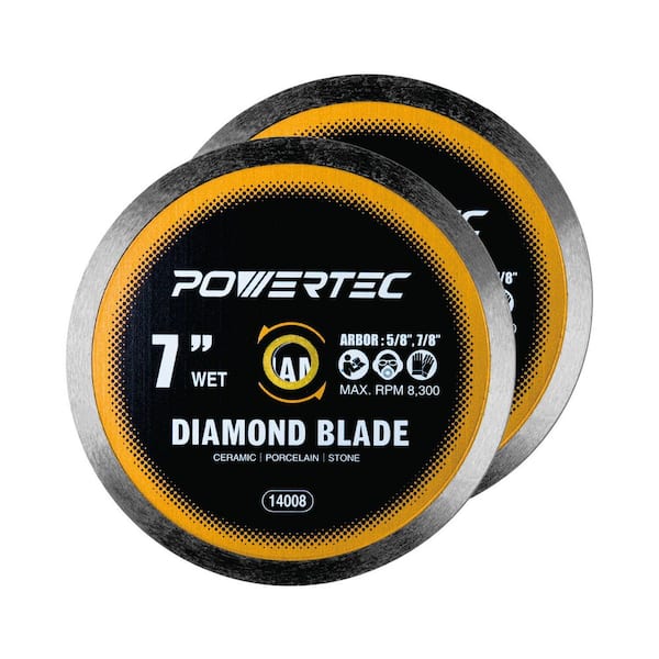 7 in. Continuous Rim Diamond Blades for Wet Tile Saw - Cutting Ceramic, Porcelain, Natural Stone Tile (2-Pack)