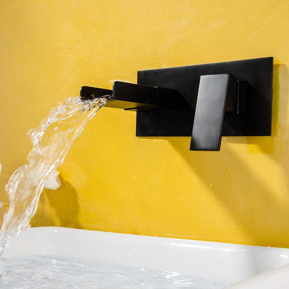 Matte Black Wall-Mount Single-Handle Waterfall Bathroom Faucet