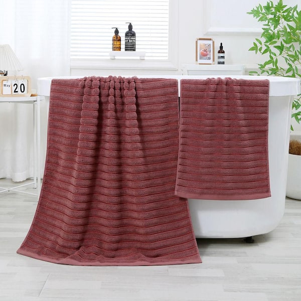 8 Piece Oversized Rosy Cotton Bath Towel Set, Ultra Soft, Highly Absorbent Towels