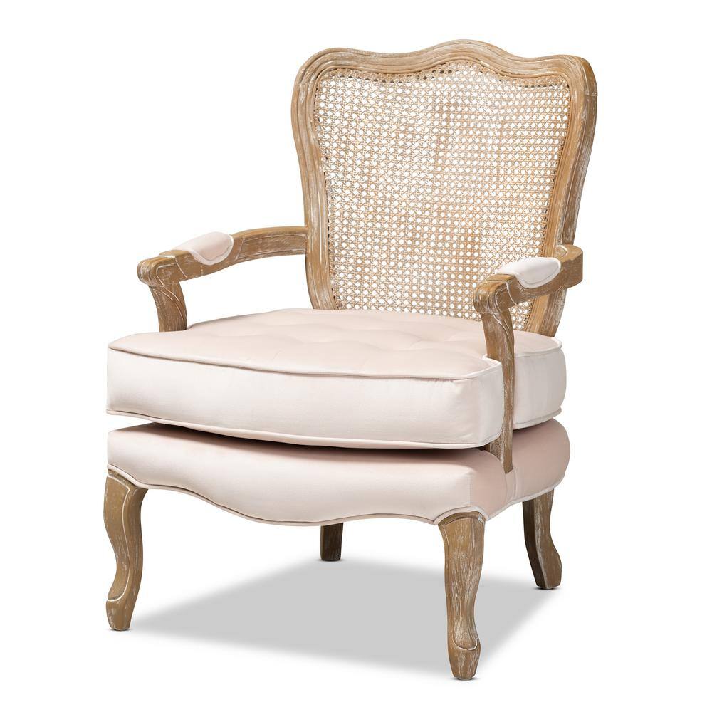 Vincent Tall Backrest Beige Linen & Birch Wood Accent Chair