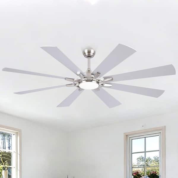 72 in. Indoor/Outdoor Modern Ceiling Fan with Light Remote Silver 6 Speed Reversible Quiet DC Motor Downrod