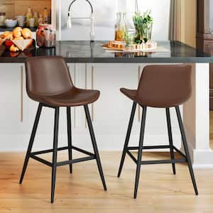 Abraham 26 in.Dark Brown Metal Counter Height Bar Stool Faux Leather Bucket Bar stool with Back Counter Stool Set of 2
