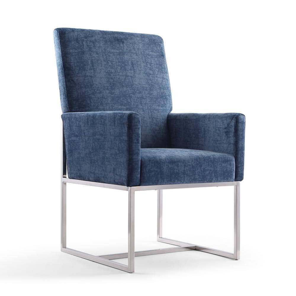 Luxurious Blue Velvet Upholstered High-Back Metal Armchair
