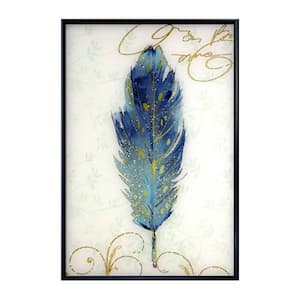 "Blue Feather" Glass Framed Wall Decorate Art Print 24 in. x 18 in.