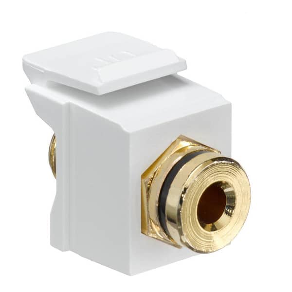 Leviton QuickPort Banan Amp Jack Gold-Plated Connector with Black Stripe, White
