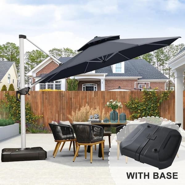 13 ft. Octagon High-Quality Aluminum Cantilever Polyester Outdoor Patio Umbrella with Stand, Gray