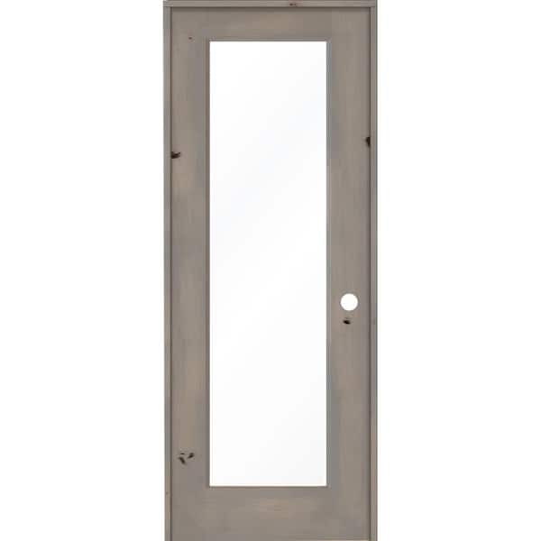 Krosswood Doors 36 in. x 96 in. Rustic Knotty Alder Left-Hand Full-Lite Clear Glass Grey Stain Solid Wood Single Prehung Interior Door