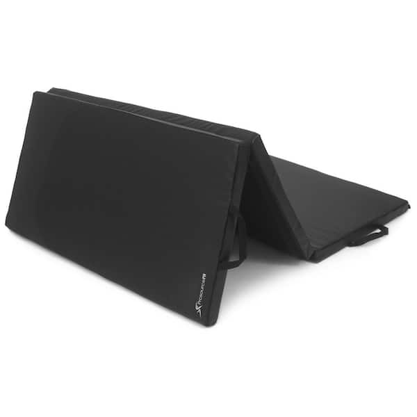 Tri-Fold Folding Thick Exercise Mat Black 6 ft. x 4 ft. x 2 in. Vinyl and Foam Gymnastics Mat with Carrying Handles