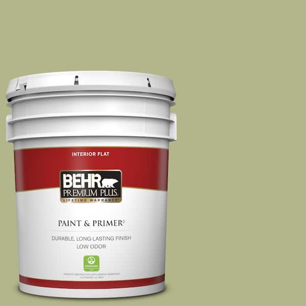 BEHR PREMIUM PLUS 5 gal. #M350-4 Sweet Grass Flat Low Odor Interior Paint & Primer