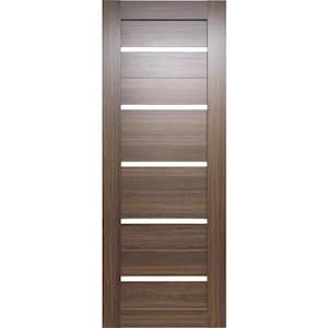 30 in. X 80 in. Tampa Whiskey Oak Prefinished Frosted Glass 5-Lite Solid Core Wood Interior Door Slab No Bore