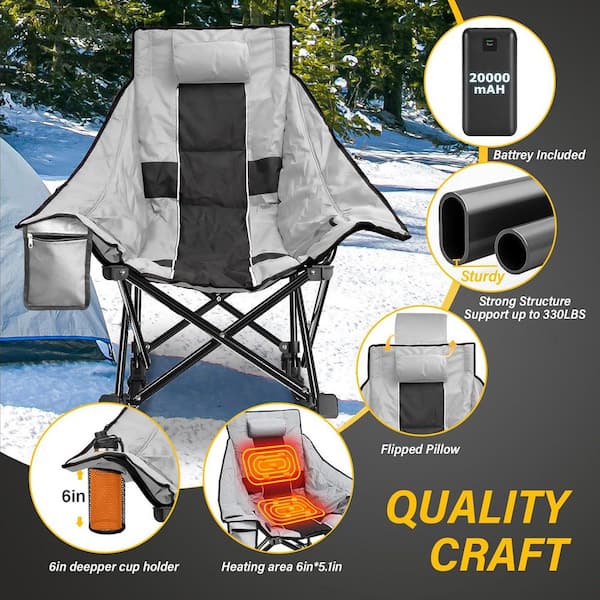 SEEUTEK Grey and Black Oversized Heated Rocking Camping Chair