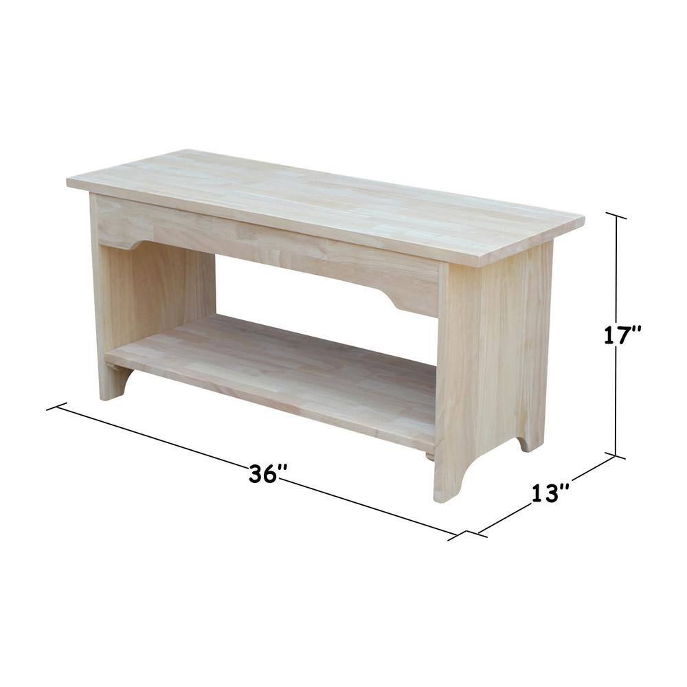 Brookstone Traditional Solid Parawood Storage Bench, 38" Unfinished