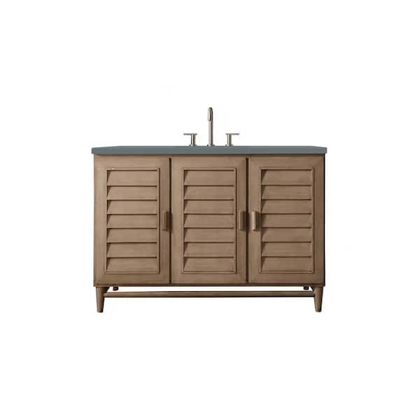 James Martin Vanities Portland 48.0 in. W x 23.5 in. D x 34.3 in. H Bathroom Vanity in Whitewashed Walnut with Cala Blue Quartz Top
