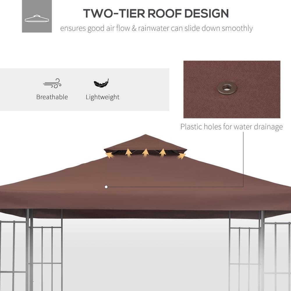Coffee Polyester 2-Tier Replacement Canopy for 10' x 10' Gazebo