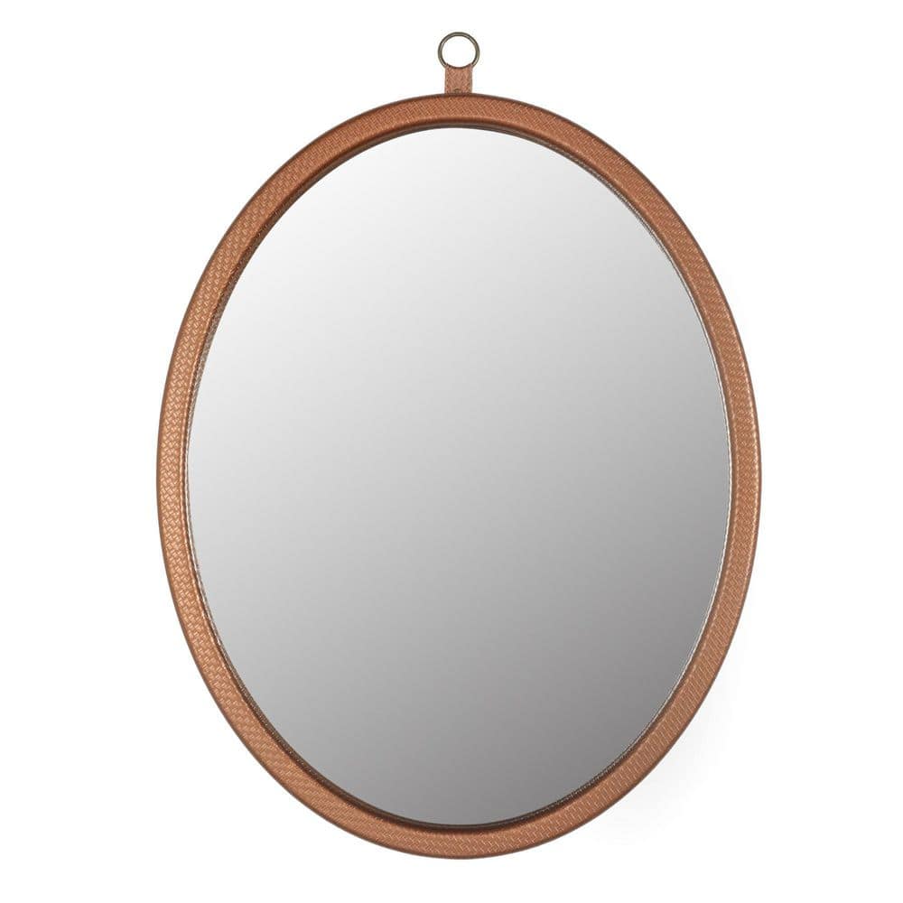 24 in. W x 30 in. H Oval PU Covered MDF Framed Wall Bathroom Vanity Mirror 