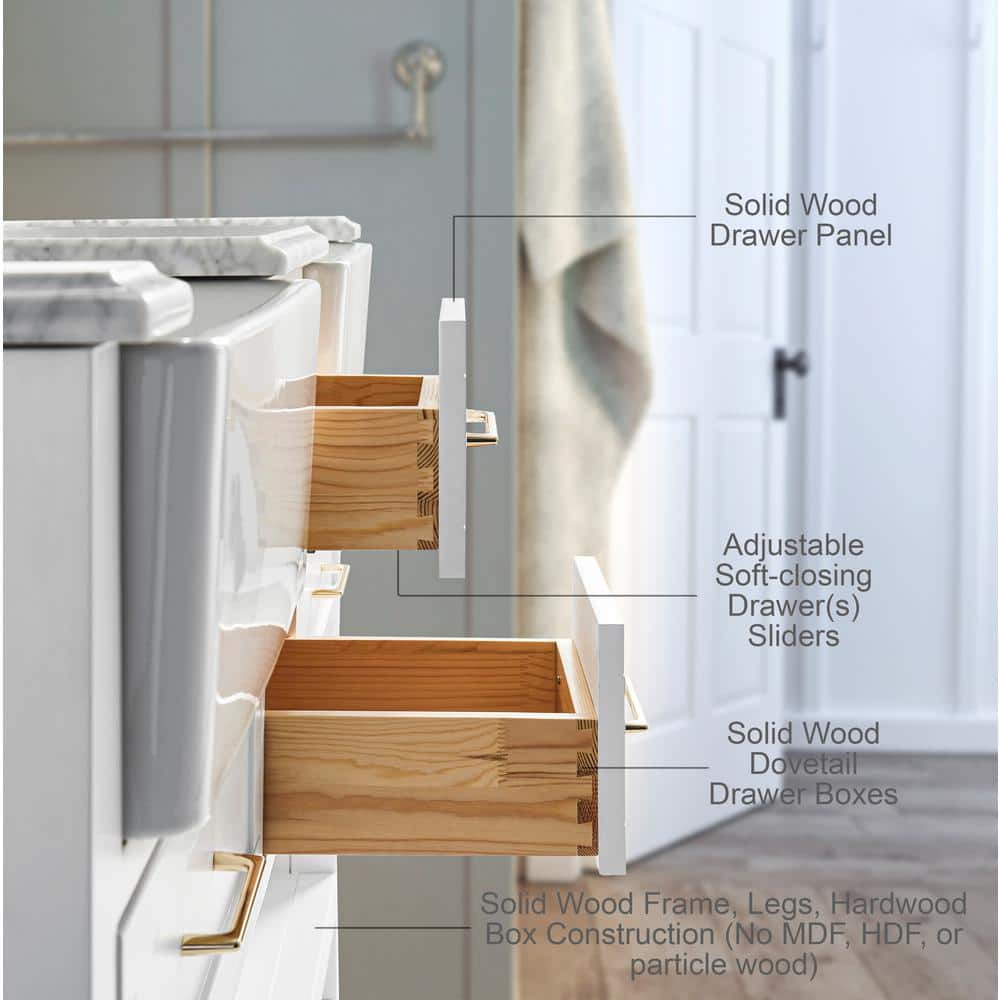 Hayley 60" White Farmhouse Double Basin Wood Vanity Set