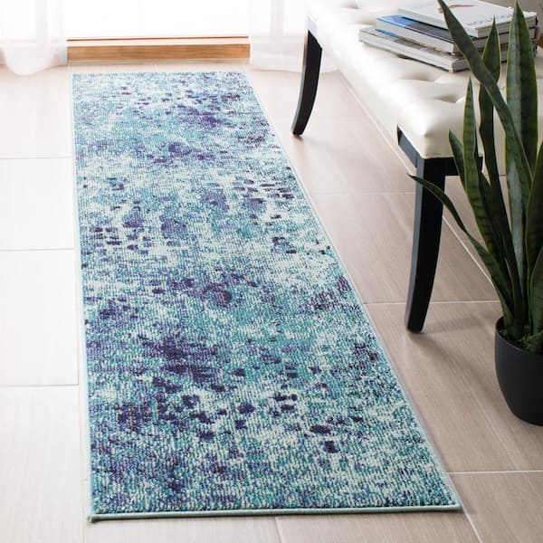 Madison Turquoise/Navy 2 ft. x 10 ft. Geometric Runner Rug
