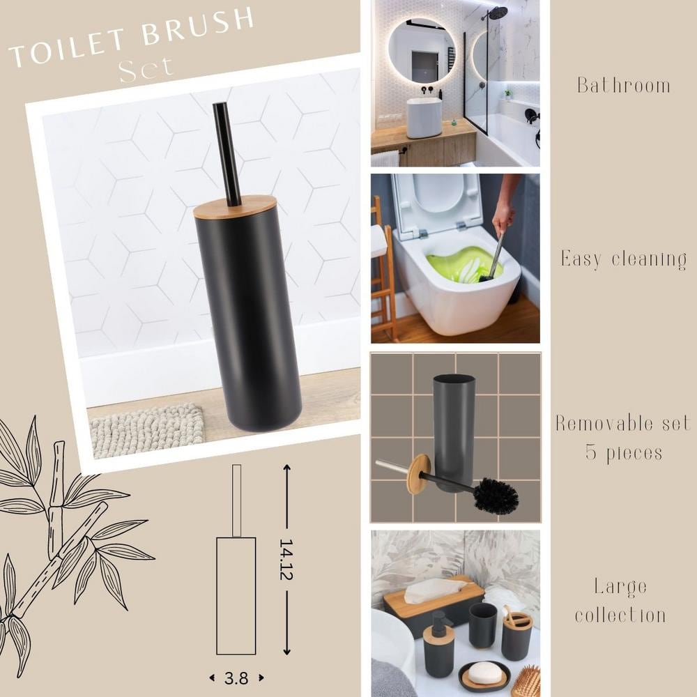 Black and Bamboo Medium Toilet Brush with Holder