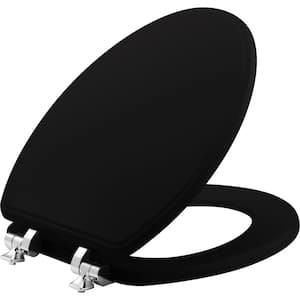 Weston Slow Close Elongated Closed Front Enameled Wood Front Toilet Seat in Black Never Loosens Chrome Metal Hinge