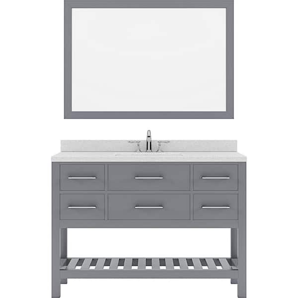Virtu USA Caroline Estate 48 in. W x 22 in. D x 35 in. H Single Sink Bath Vanity in Gray with Quartz Top and Mirror