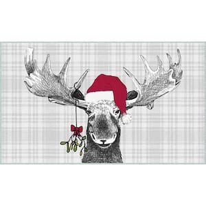 Holiday Moose Gray 2 ft. x 3 ft. 4 in. Machine Washable Holiday Area Rug