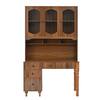 Nestfair 47.24 in Walnut Brown Computer Desk with 5 Drawers, Charging Ports, Bookshelf and Hutch Cabinet CDHL926D
