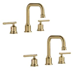 8 in. Widespread Double Handle High Arc Bathroom Faucet with Pop-up Drain and Supply Lines in Gold (2-Pack)